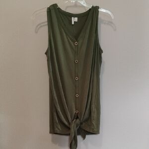 Chic Olive Sleeveless Tie-Front Top